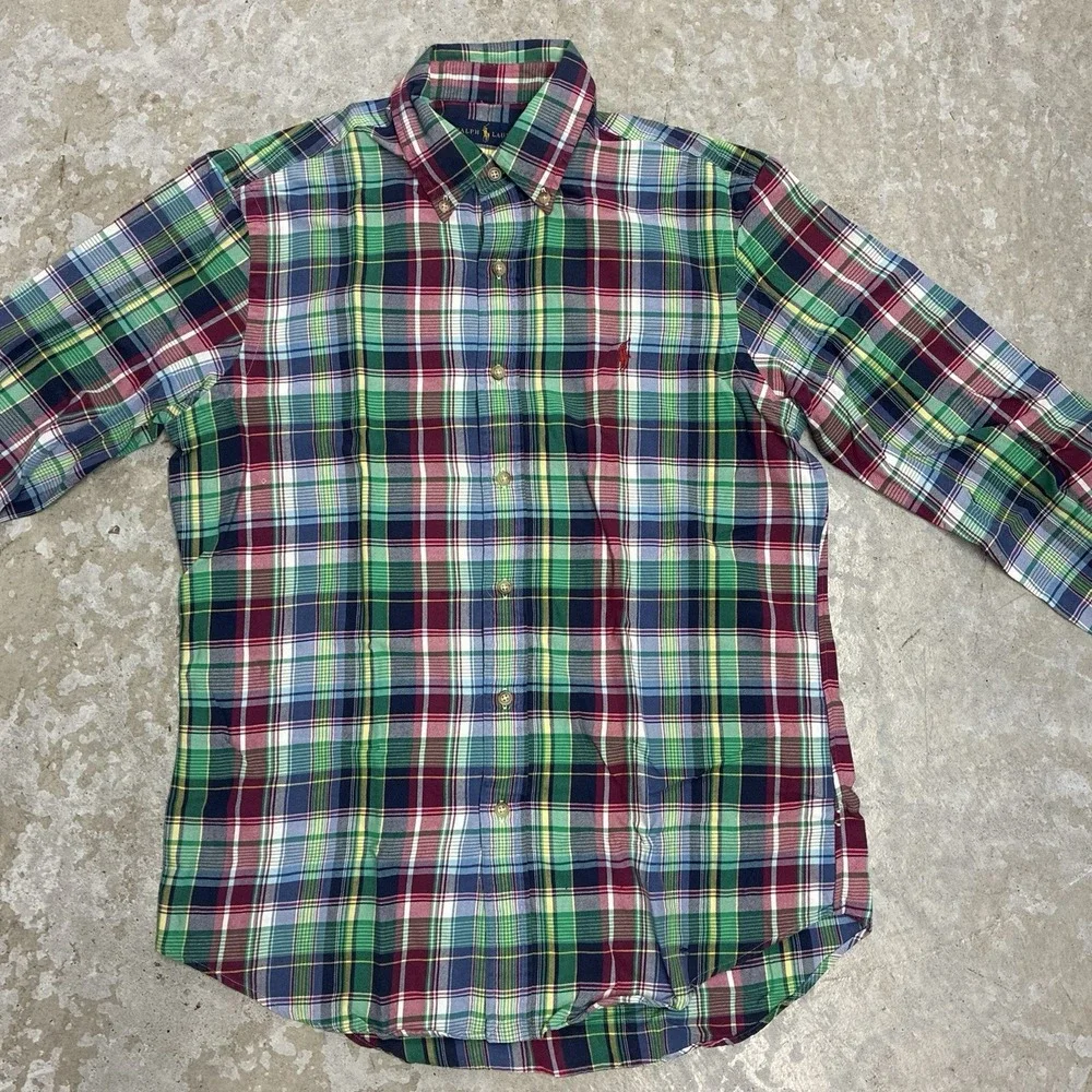 Polo Ralph Lauren Shirt Mens Medium Plaid Button Up Classic Cotton Preppy